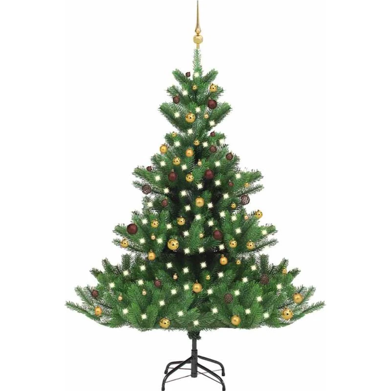 vidaXL Kunstigt juletræ Nordmannsgran med LED og kugler, 210 cm
