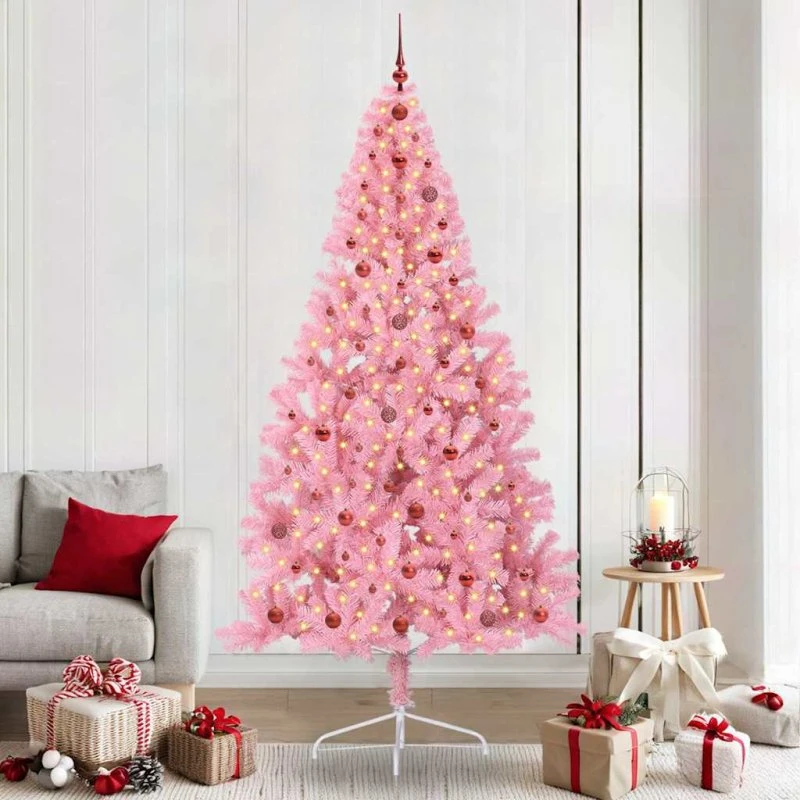 vidaXL Kunstigt Juletræ med 300 LED - Lyserød, 240 cm