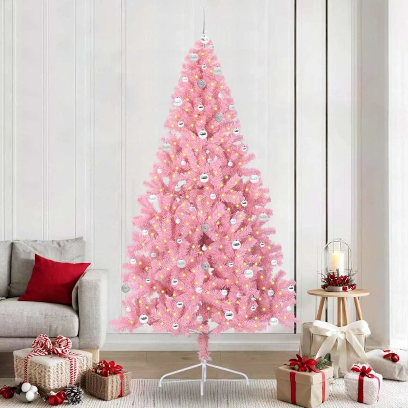 vidaXL Kunstigt Juletræ med 300 LED - Lyserød, 240 cm