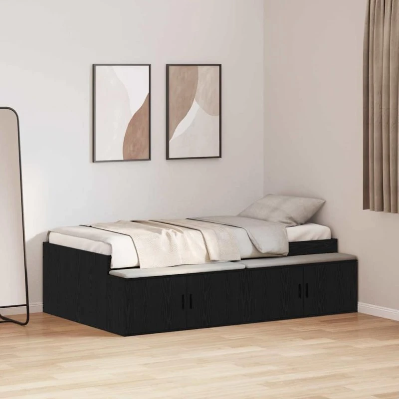 vidaXL Sengestel med skuffe, Sort eg, 90 x 190 cm