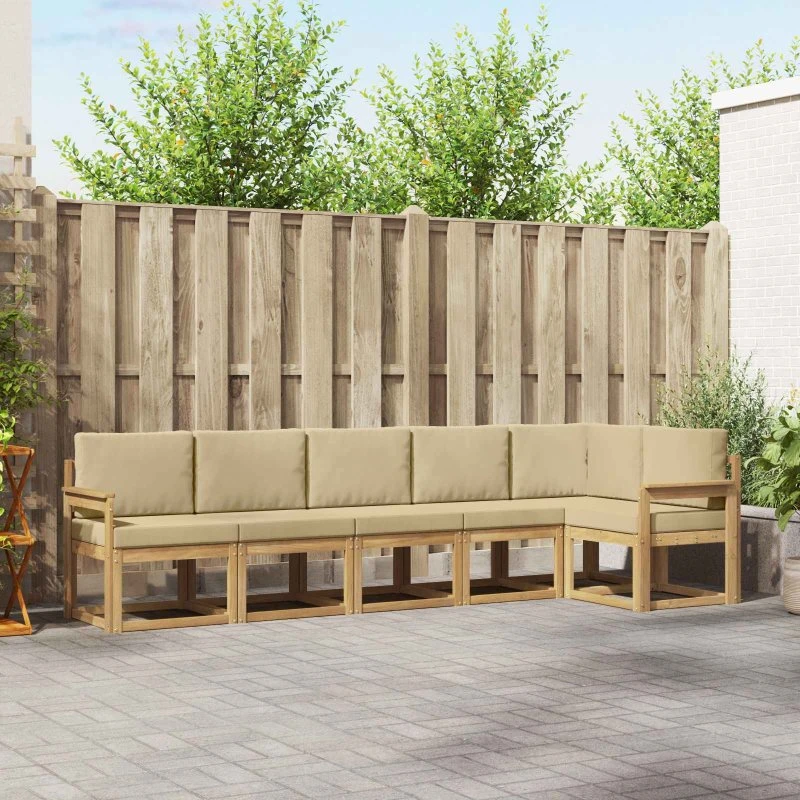 vidaXL Udendørs sofagruppe 6 stk. i akacietræ, Hvid/Beige