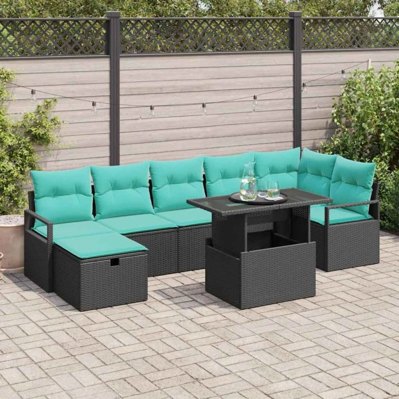 vidaXL Havesofa Sæt 8 stk. Polyrattan, Sort