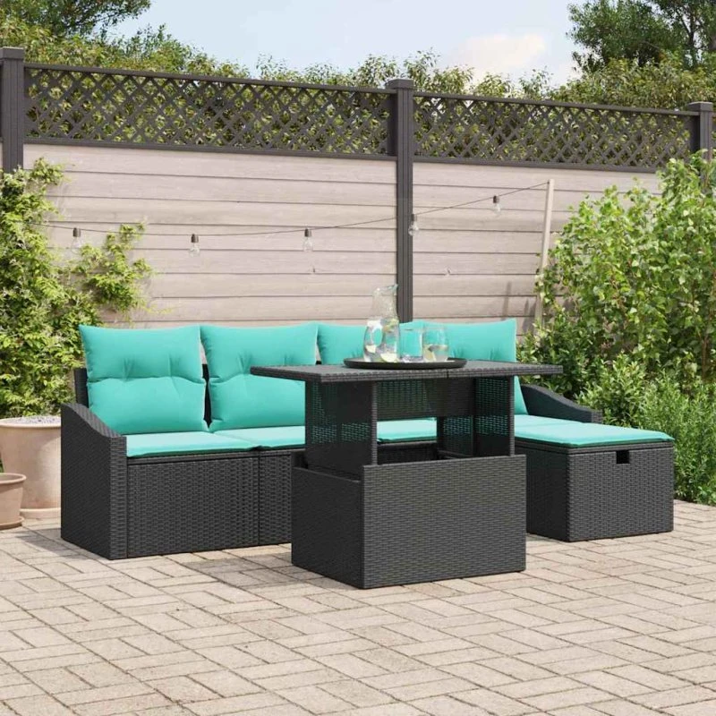 vidaXL Havesofa Sæt 6 stk. Polyrattan - Sort