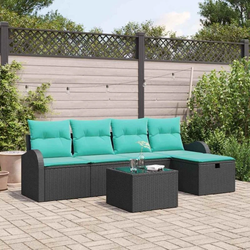 vidaXL Havesofa Sæt 6 stk. Sort Polyrattan