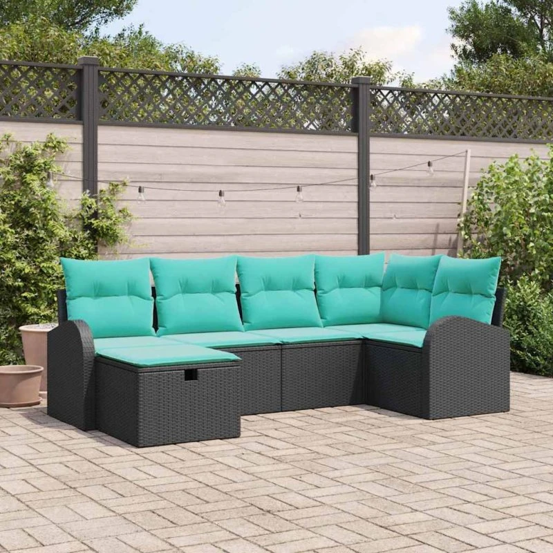 vidaXL Havesofa Sæt 6 stk. Sort polyrattan