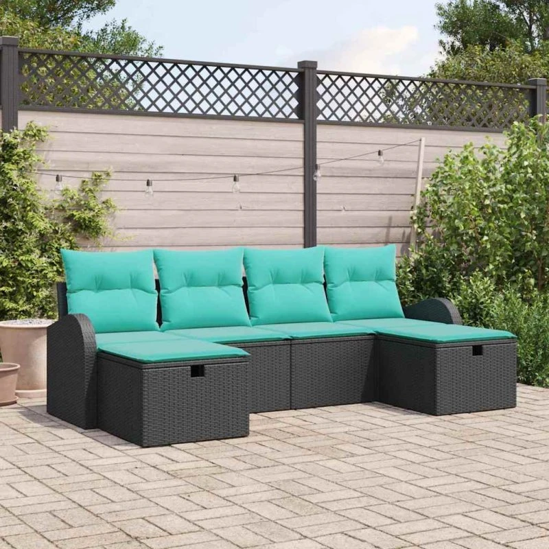 vidaXL Havesofa Sæt 6 stk. Sort Polyrattan