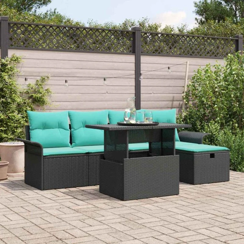 vidaXL Havesofa Sæt 6 stk. Sort Polyrattan