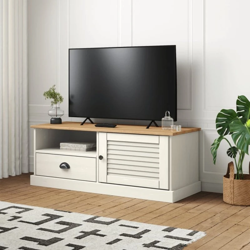 vidaXL VIGO TV-bord i massivt fyrretræ, hvid, 106x40x40 cm