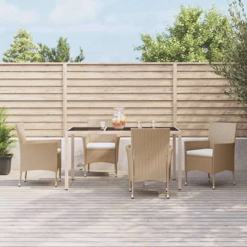 vidaXL spisebordssæt til haven 5 dele i polyrattan, beige