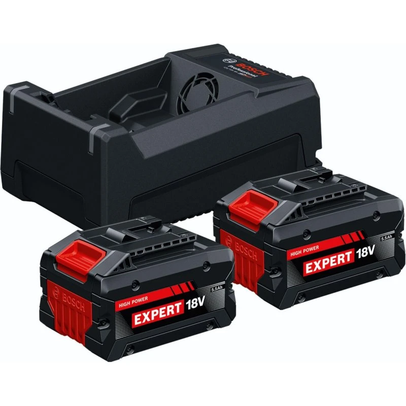 Bosch Professional Starter Set 18V: Batterioplader + 2x 5,5 Ah batterier