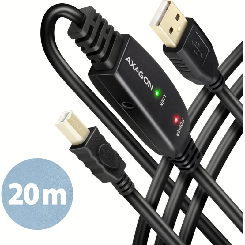 Axagon ADR-220B USB 2.0 A-til-B Aktiv Repeaterkabel 20m