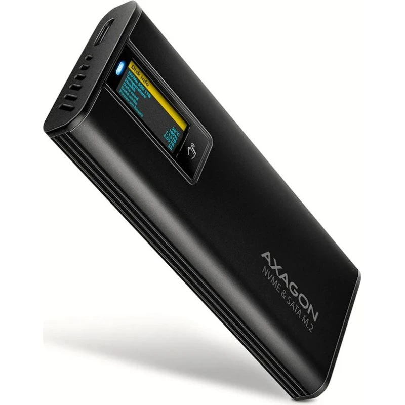AXAGON EEM2-SD2B M.2 SSD-kabinet med LED-display og USB-C