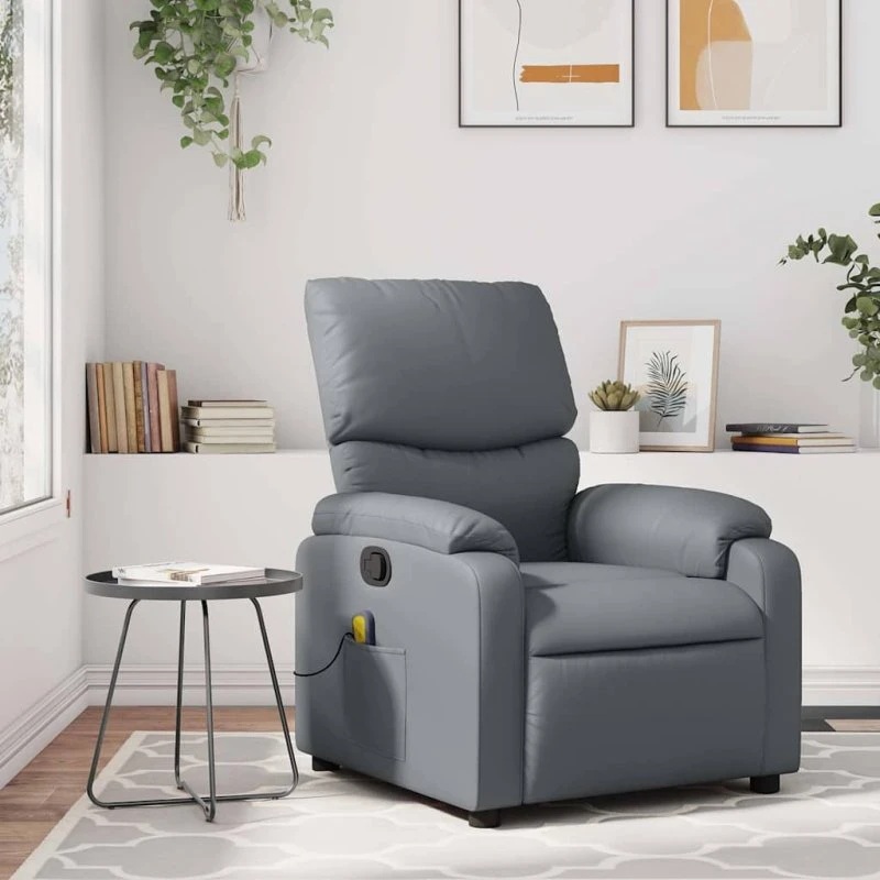 vidaXL massagestol i grå kunstlæder med manuel recliner