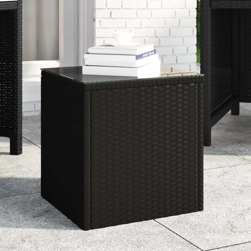 vidaXL sidebord 40x37x40,5 cm polyrattan og hærdet glas, sort