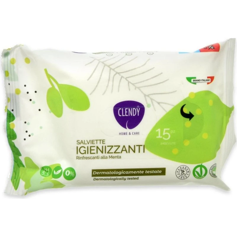 Clendy desinfektionsservietter med aloe vera og mynte, 15 stk