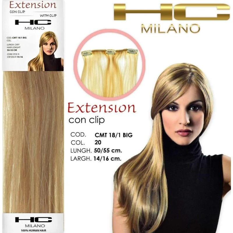 HC Milano Clip-in Extensions - 3 stk. Remy Hår, Blond, 50 cm