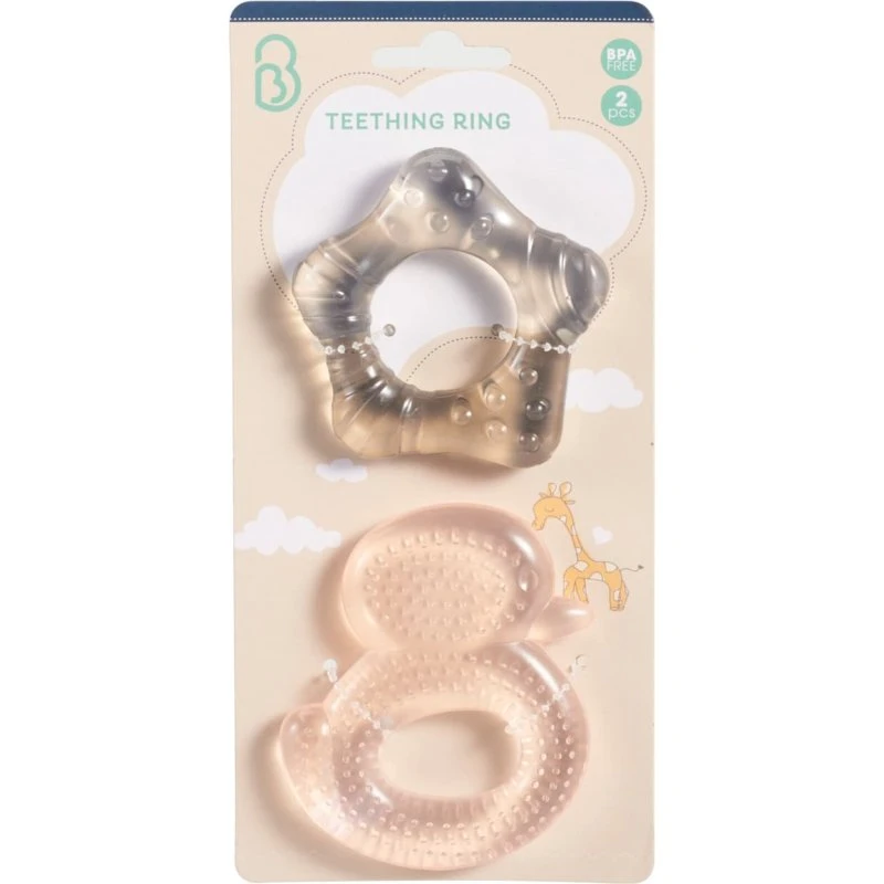 Kølelige bideringe 2-pak, pink og grå, stjerne og and