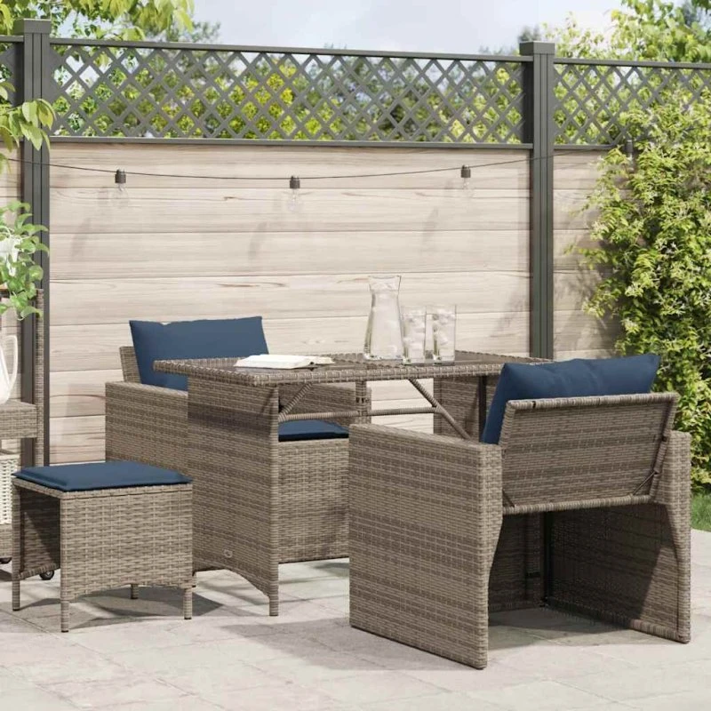 vidaXL havesofasæt 4 dele i grå polyrattan med hynder