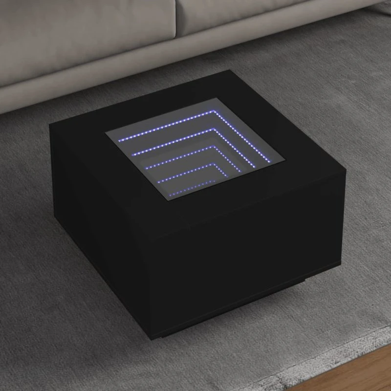 vidaXL sofabord med LED-lys 60x60x40 cm, sort konstrueret træ