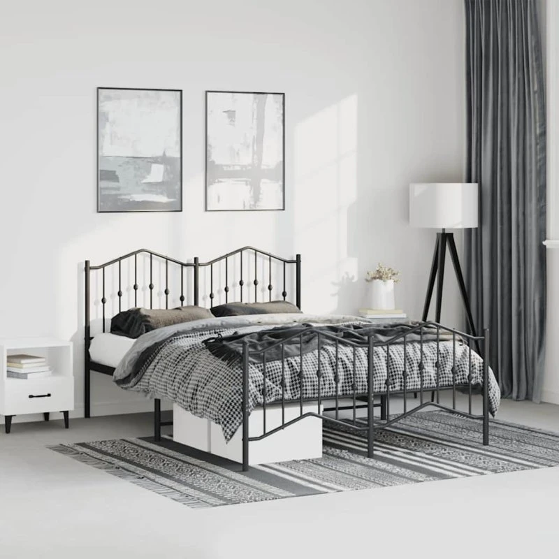vidaXL sengeramme med sengegavl og fodgærde 135x190 cm - sort