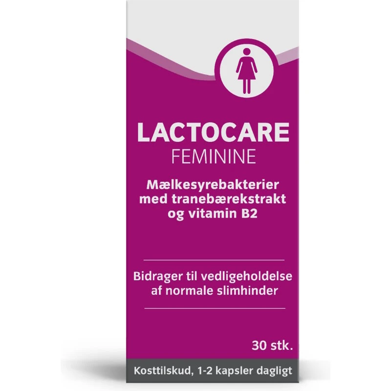 Lactocare Feminine kapsler 30 stk – mælkesyrebakterier, tranebær & B2