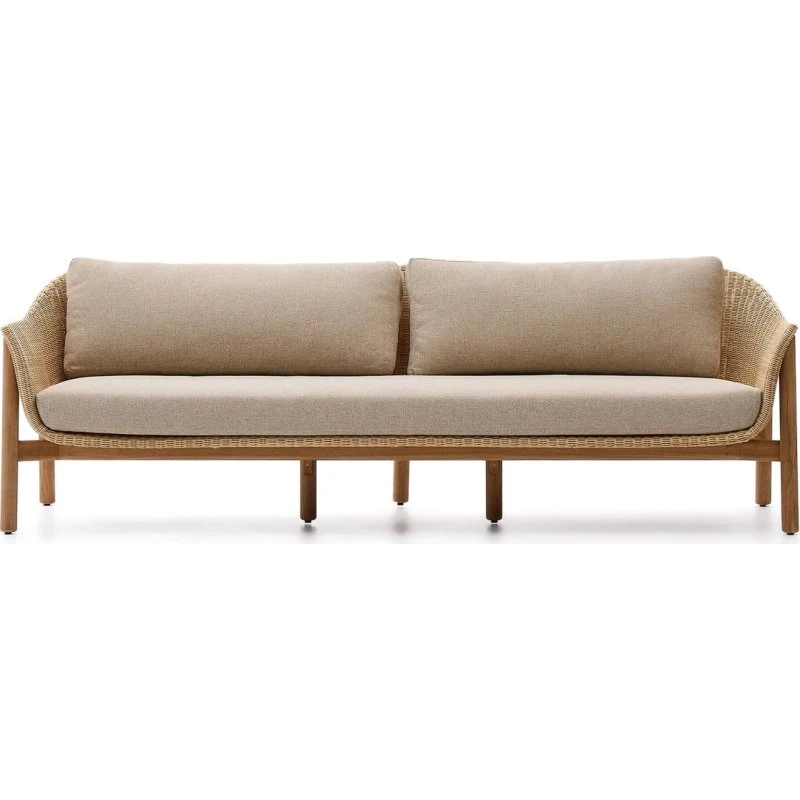 Kave Home Galea 3-personers havesofa i beige rattan og teaktræ