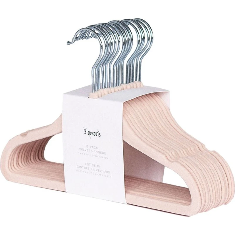 3 Sprouts Non-Slip Velourbøjler - 15 stk - Lyserød
