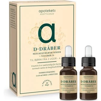 Apotekets D-dråber mælkesyrebakterier + D3 2x10 ml