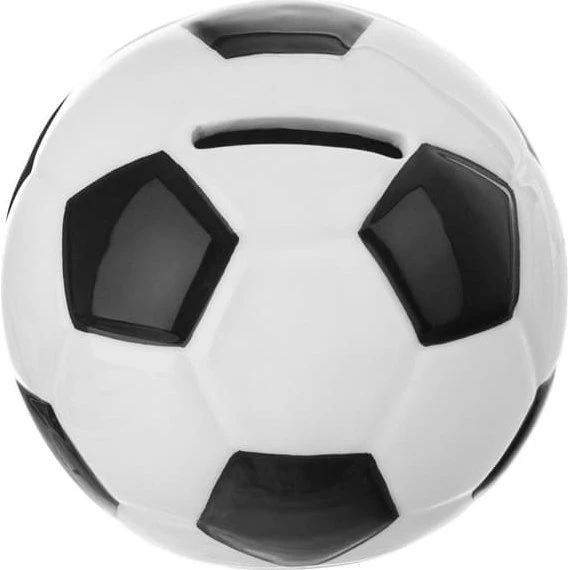 Keramik sparegris fodbold 10 cm - Sort/Hvid