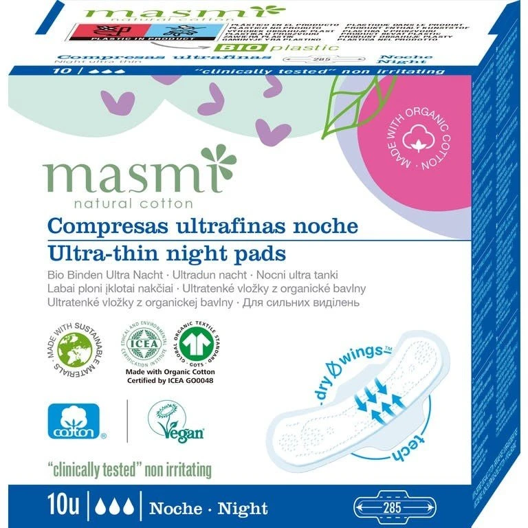 Masmi Økologiske Bind Ultra Nat med Vinger (10 stk.)