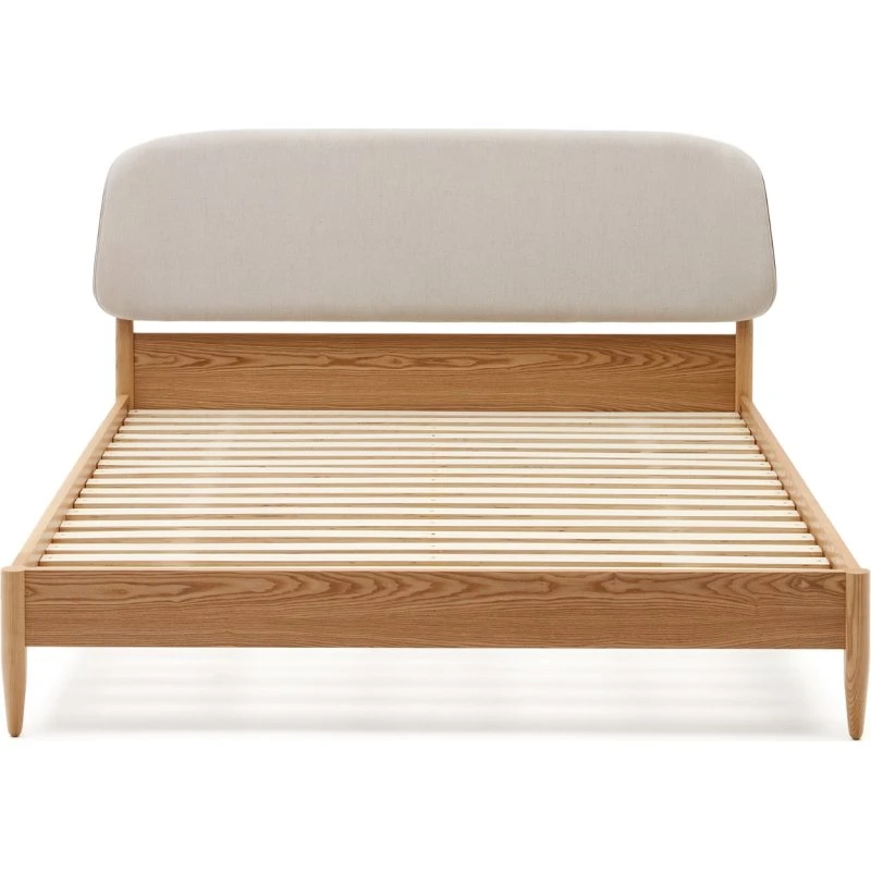 Kave Home Octavia dobbeltseng, beige polstret hovedgærde, 175x206 cm
