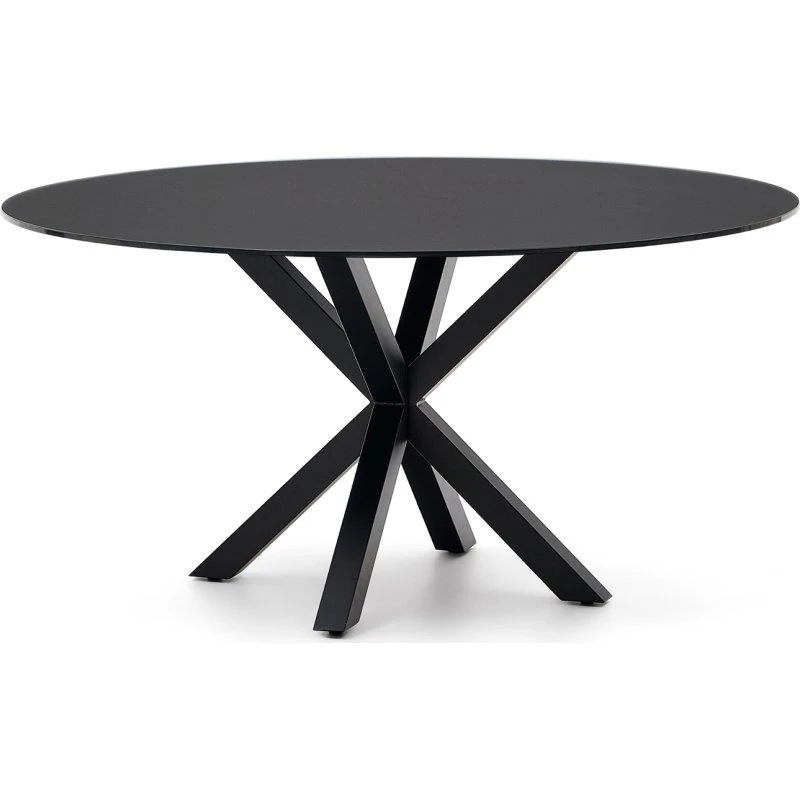 Kave Home Arya rundt spisebord, Ø150 cm, sort stål og glas