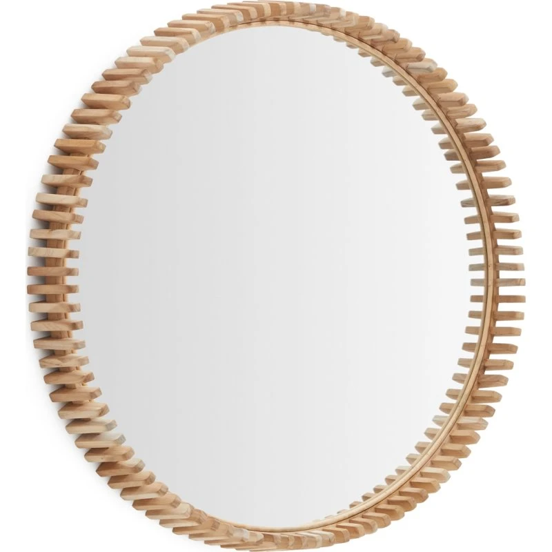 Kave Home Porter vægspejl, rund Ø80, teak/glas natur