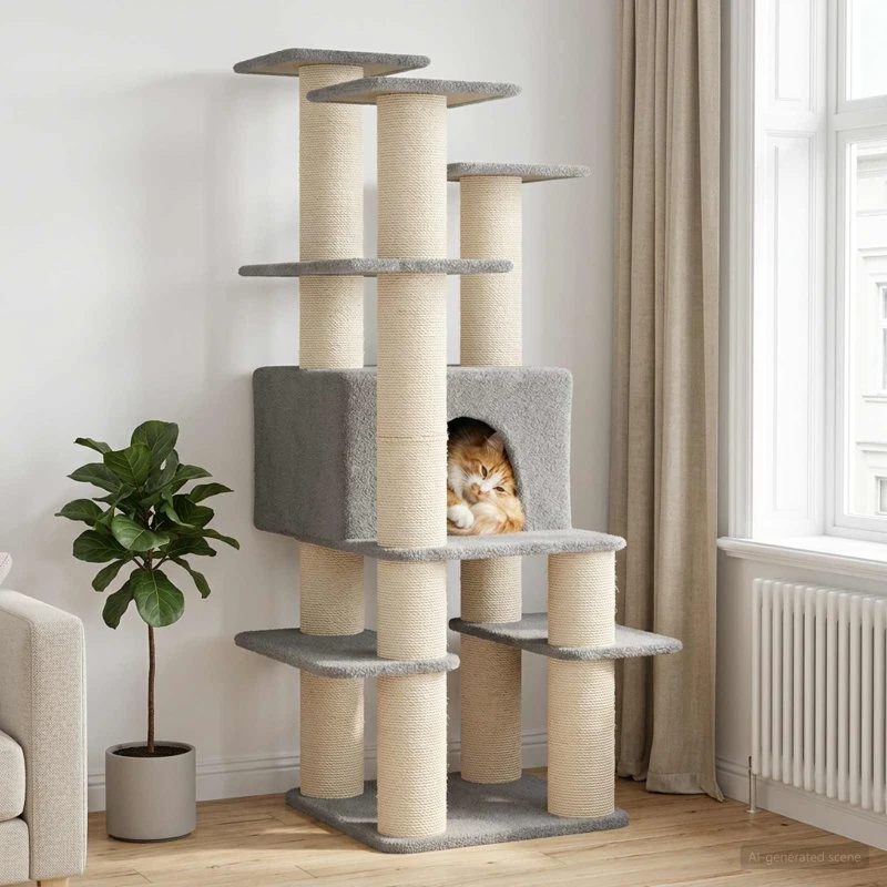 vidaXL Kattetræ med sisal klatreposter, lysegrå, 161 cm