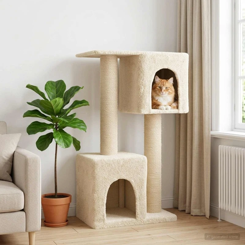 vidaXL Kattetræ med sisal klatreposter, cremefarvet, 114 cm