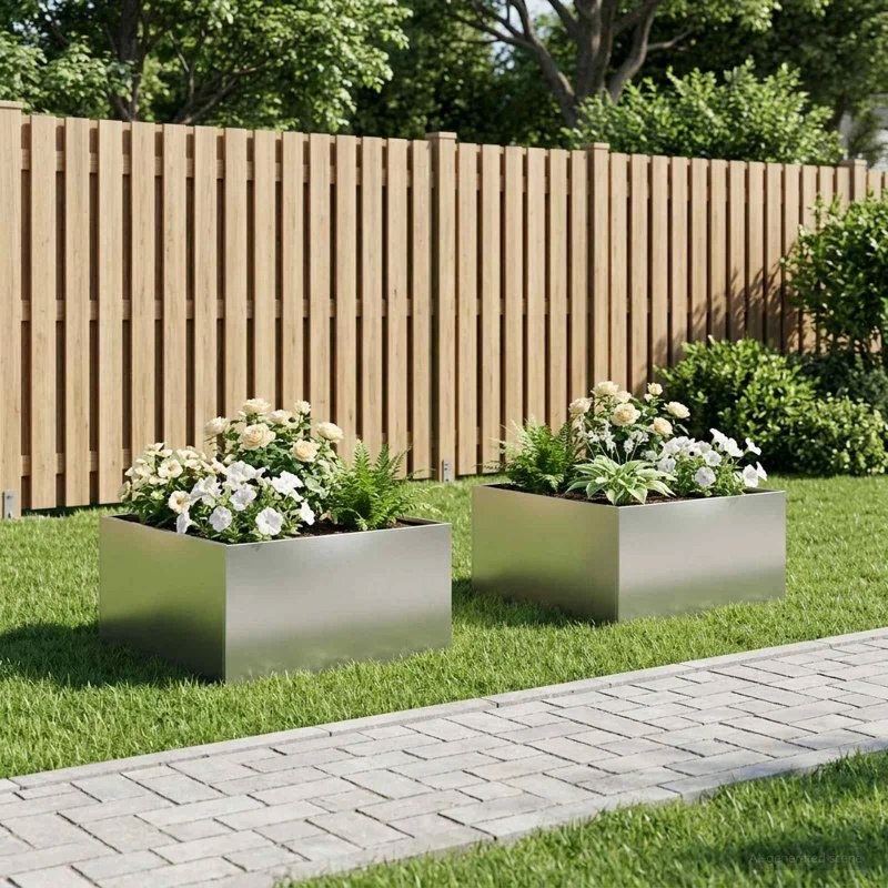 vidaXL Have Blomsterkrukke 2 stk. Sølv 100x100x40 cm Rustfrit stål