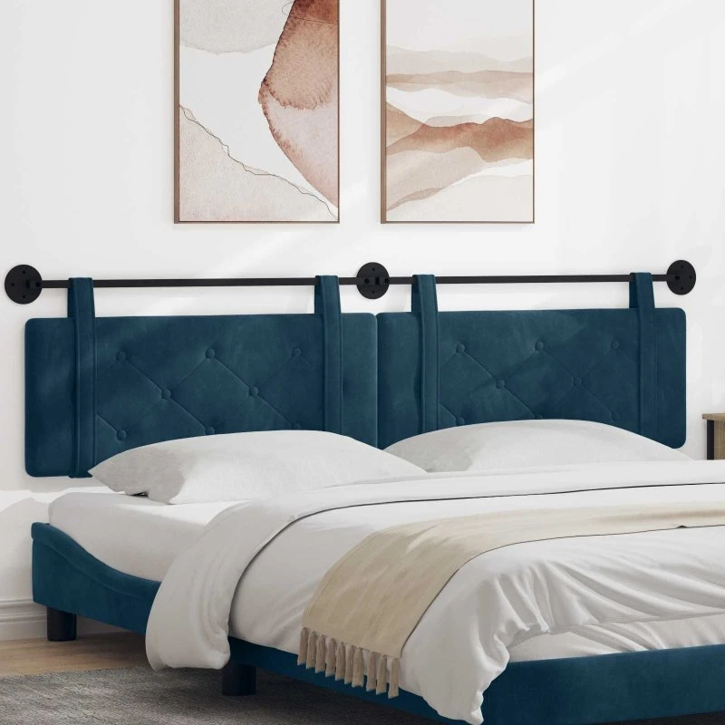 vidaXL Hængende sengegavl i blå fløjl med knap-tufted mønster