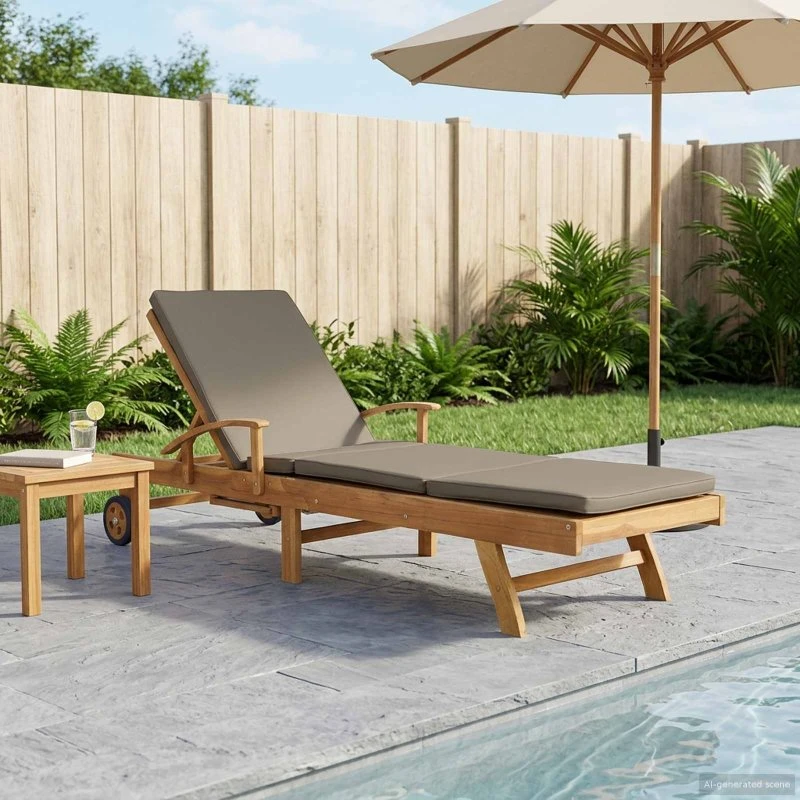 vidaXL Liggestol i massivt teak med pude