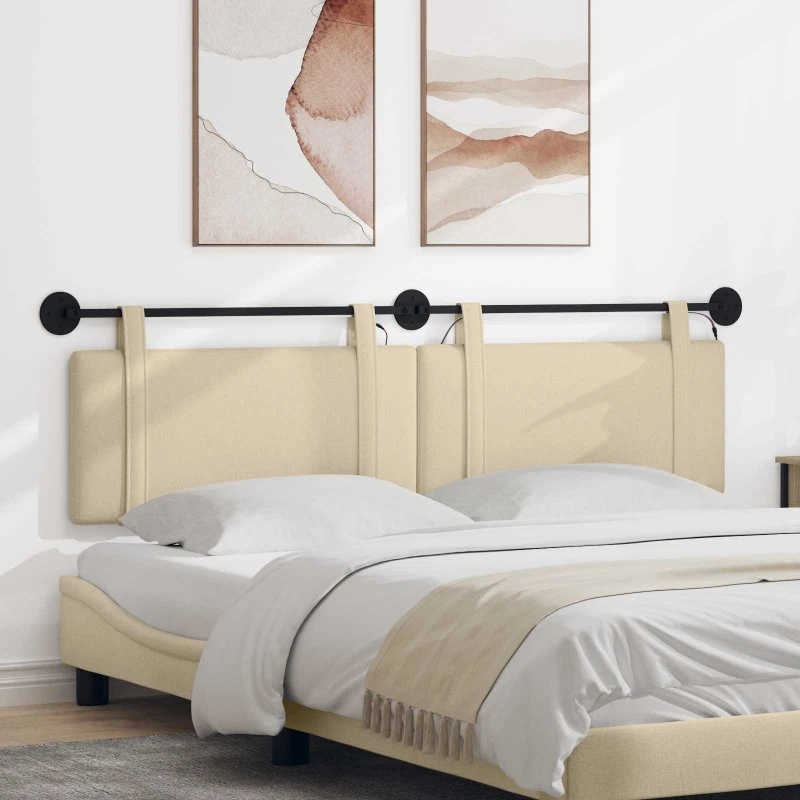 vidaXL Hængende sengegavl med LED-lys, cremefarvet stof, 190 cm