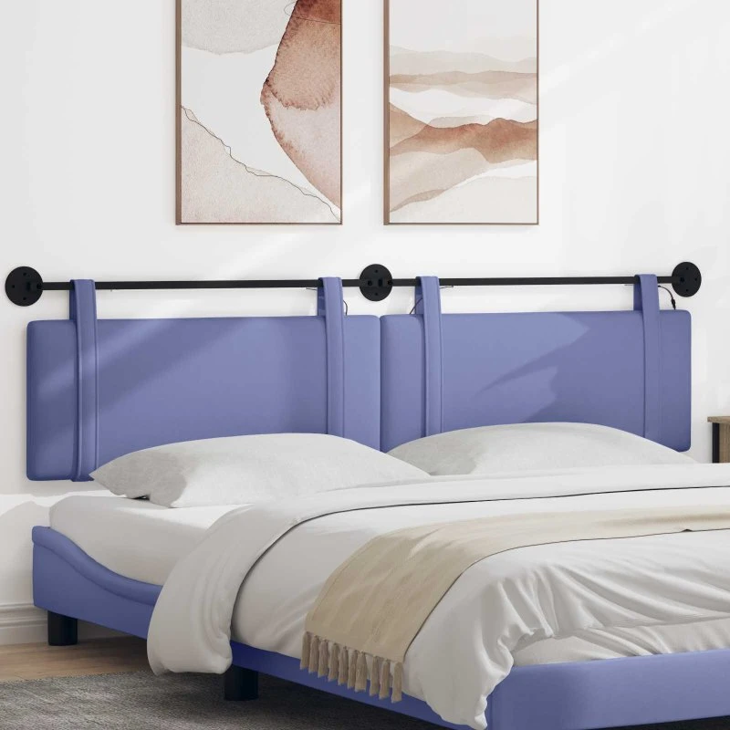 vidaXL Hængende sengegavl Jeansblå, 210 cm med LED-lys