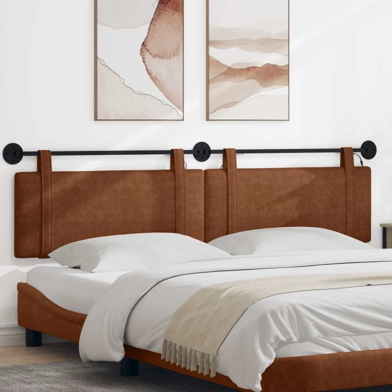 vidaXL Hængende sengegavl Brun Antik PU med LED-lys, 210 cm