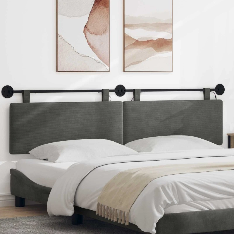 vidaXL Hængende Sengegavl Mørkegrå Velour med LED-lys, 210 cm