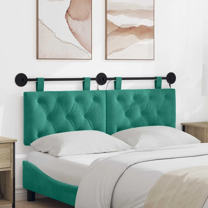 vidaXL Hængende sengegavl i turkis fløjl, 130 × 55 cm