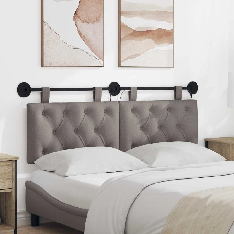 vidaXL Hængende sengegavl Gråbrun Stof med LED-lys, 150 x 55 cm
