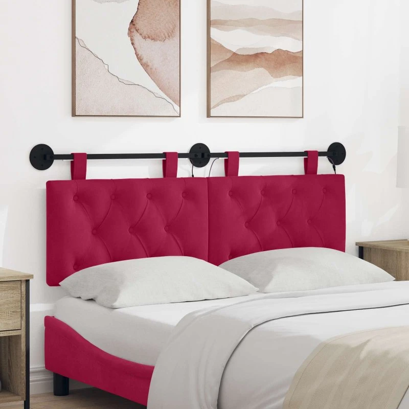vidaXL Hængende sengegavl Vinrød Fløjl med LED-lys, 150 × 55 cm