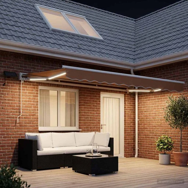 vidaXL Manuel markise med LED-lys, sandfarvet, 4,5 × 3,5 m