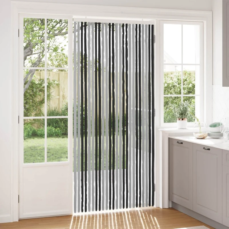 vidaXL Insektgardin i chenille, Grå/Sort, 100 x 220 cm