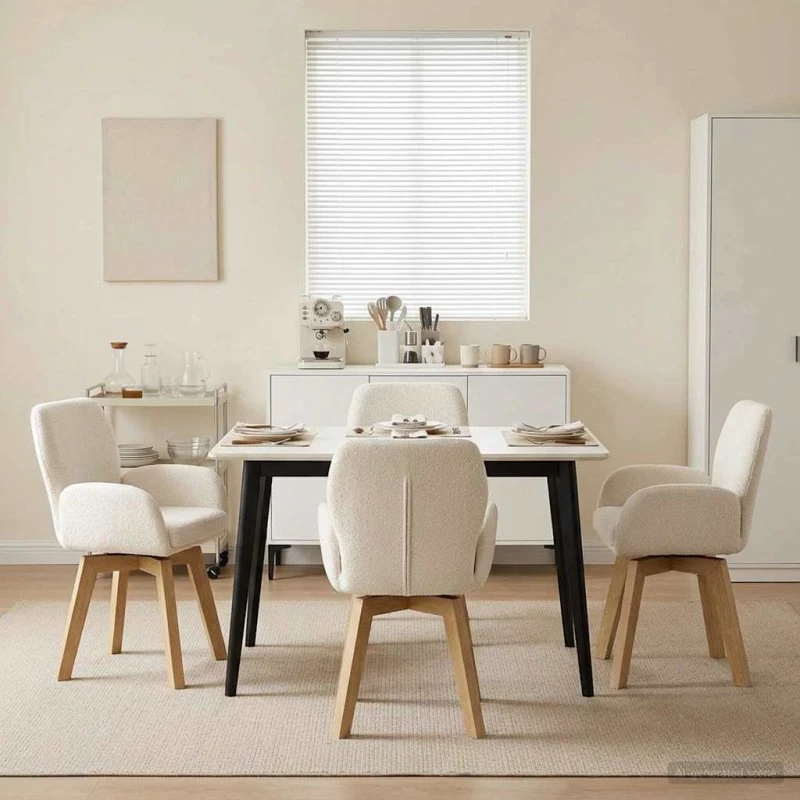 vidaXL Svingende Spisestole 4 stk. Bouclé Cremefarvet 54x58x87 cm