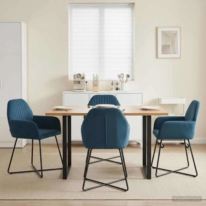 vidaXL Spisestole 4 stk. Fløjl Blå 55 x 50 x 84 cm