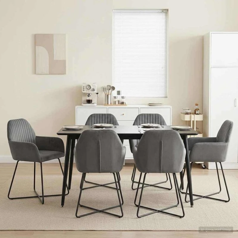 vidaXL Spisestole 6 stk. Fløjl Mørkegrå 55 x 50 x 84 cm